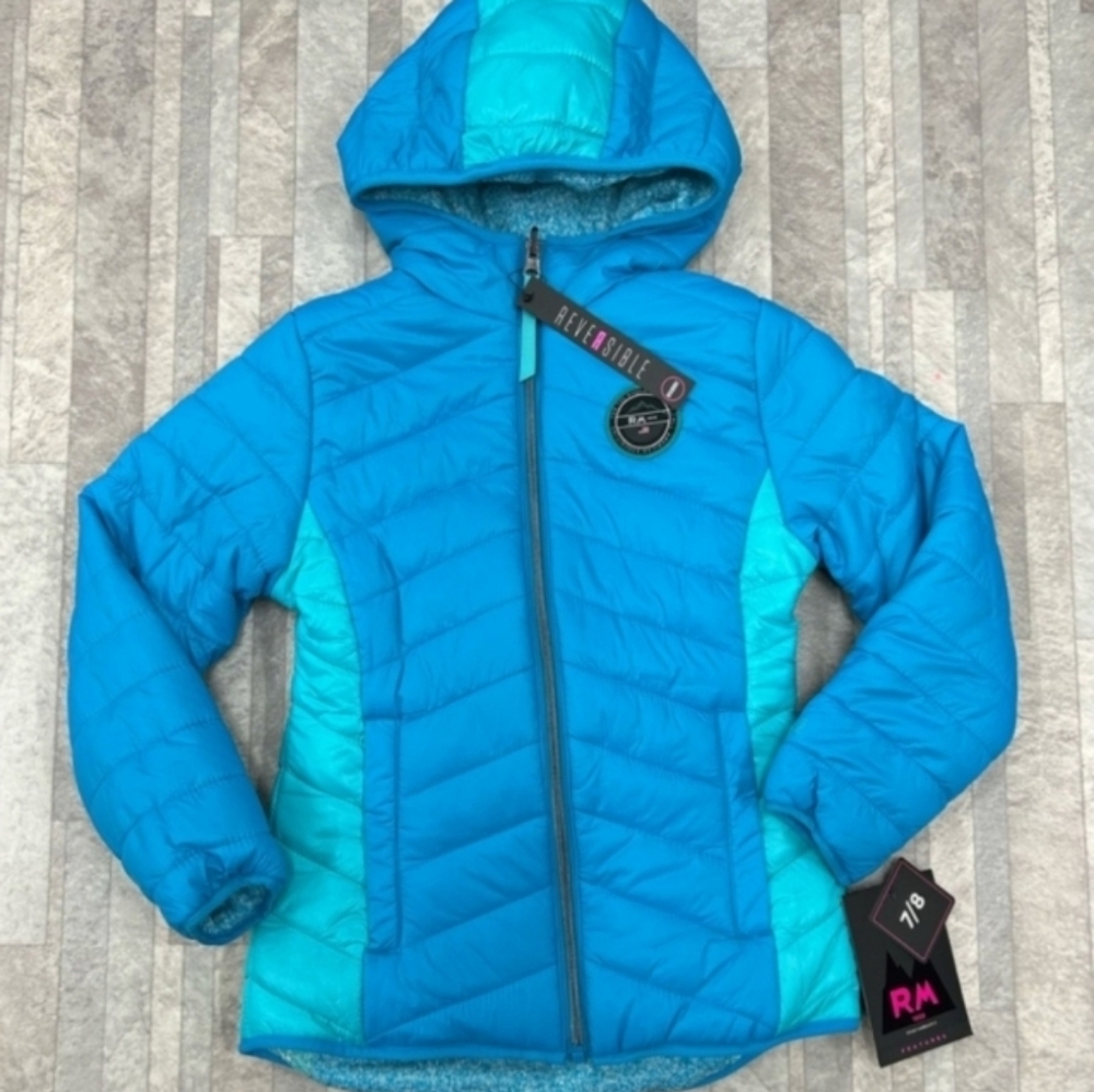 New Kids Blue Puffer Jacket Girls  Reversible Winter Jacket